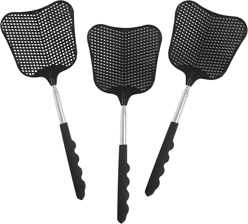 Wapodeai 3 pcs Fly Swatter, Fly Swatters Plastic Telescopic, Large Bug Swatter That Work for Indoor and Outdoor. (3 Black) - Image 1